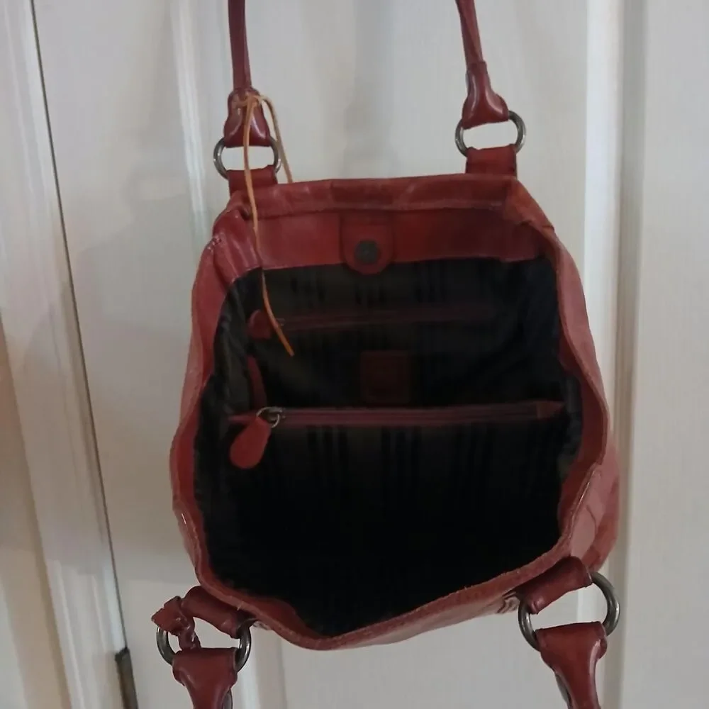 FRYE Burgundy Red Distressed Leather Melissa Hobo Satchel Handbag Boho Western